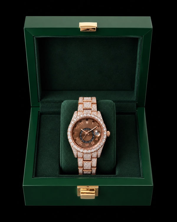 Rose Gold Iced-Out Luxury Watch | Brown Dial & Full Iced Bracelet
