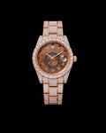 Rose Gold Iced-Out Luxury Watch | Brown Dial & Full Iced Bracelet