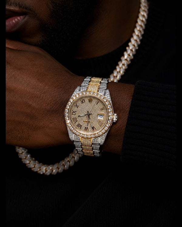Two-Tone VVS Moissanite Iced-Out Watch | Gold & Silver Luxury Edition