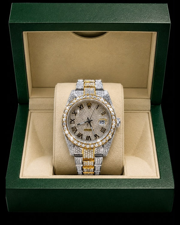 Two-Tone VVS Moissanite Iced-Out Watch | Gold & Silver Luxury Edition