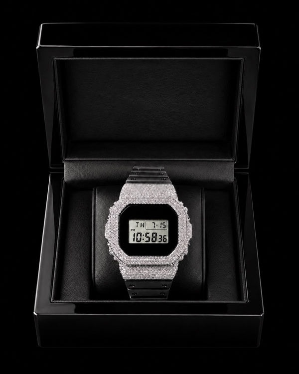 Black & Silver VVS Moissanite Iced-Out Digital Watch