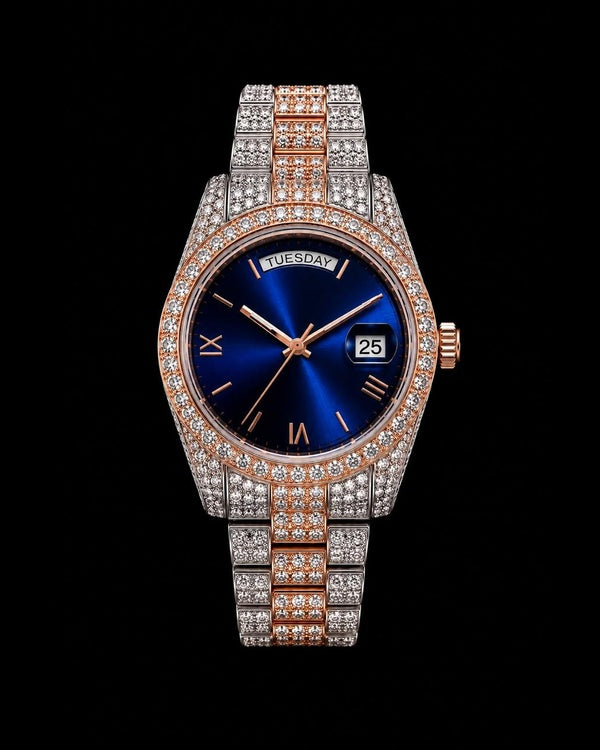 Men’s Fully Iced-Out Skeleton Timepiece – Dual-Tone Finish