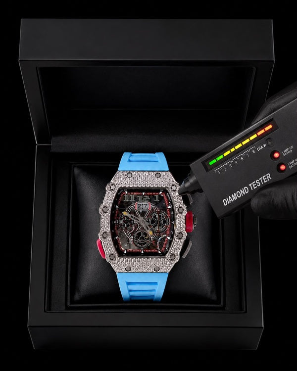 Ice Blue VVS Moissanite Iced-Out Skeleton Watch | Luxury Sport Edition