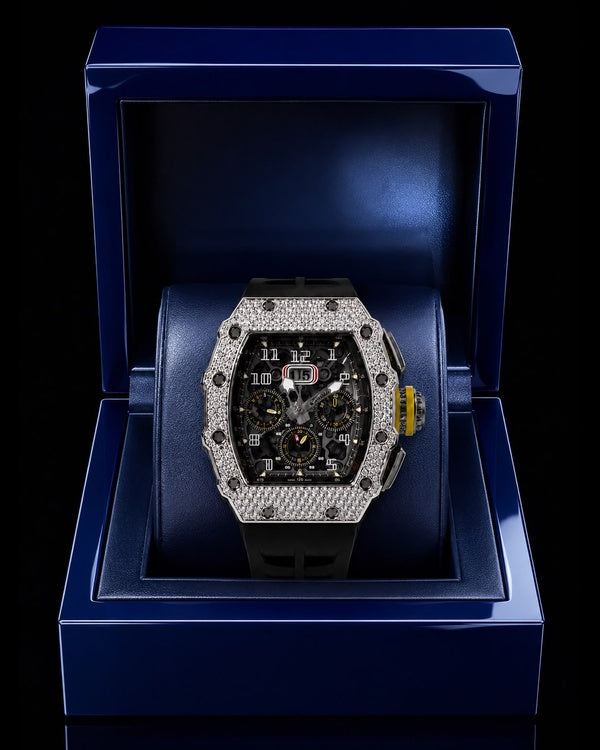 Black VVS Moissanite Iced-Out Skeleton Watch | Luxury Sport Edition