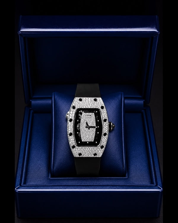 Black VVS Moissanite Iced-Out Tonneau Watch | Luxury Edition