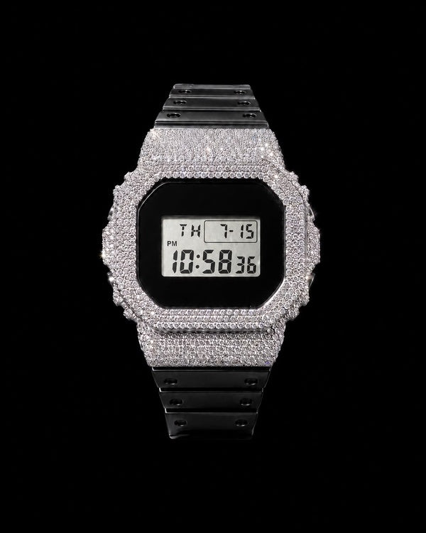 Black & Silver VVS Moissanite Iced-Out Digital Watch