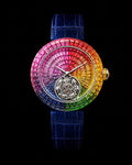Rainbow Baguette Tourbillon-Style Luxury Watch | Blue Leather Strap