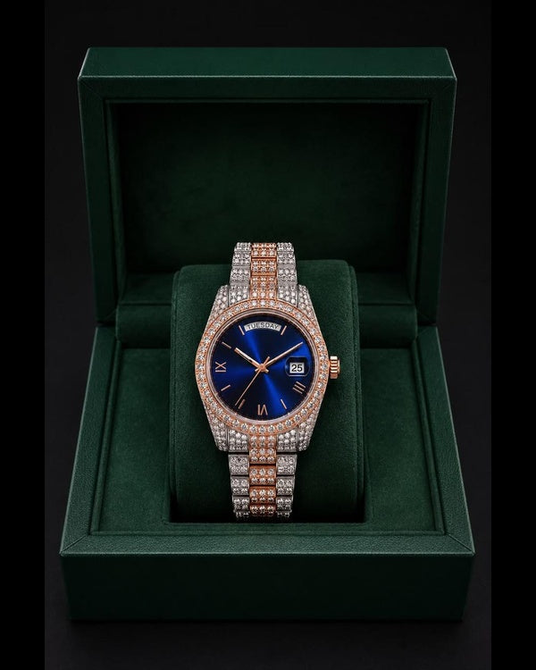 Men’s Fully Iced-Out Skeleton Timepiece – Dual-Tone Finish