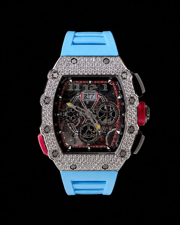 Ice Blue VVS Moissanite Iced-Out Skeleton Watch | Luxury Sport Edition