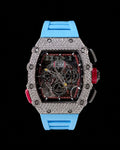 Ice Blue VVS Moissanite Iced-Out Skeleton Watch | Luxury Sport Edition