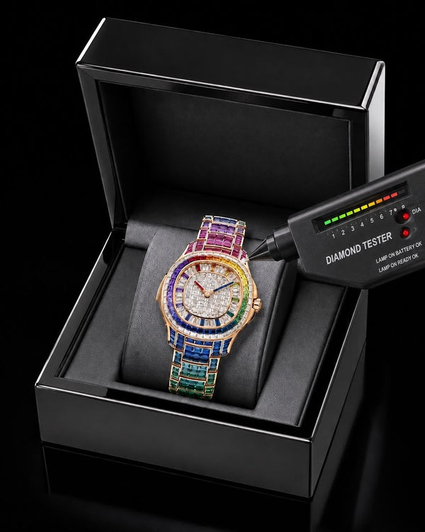 Rainbow Baguette Iced-Out Luxury Watch | Rose Gold-Tone Edition