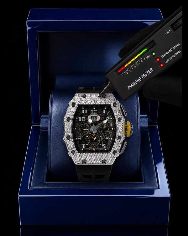 Black VVS Moissanite Iced-Out Skeleton Watch | Luxury Sport Edition