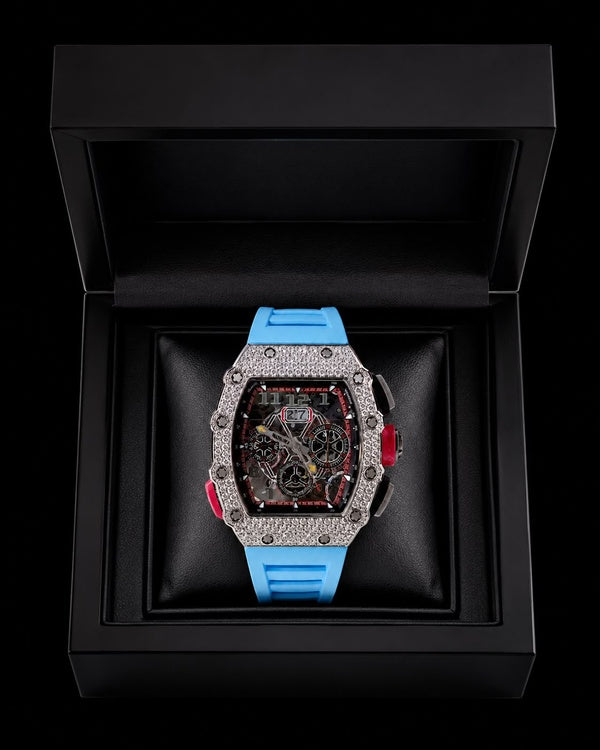 Ice Blue VVS Moissanite Iced-Out Skeleton Watch | Luxury Sport Edition
