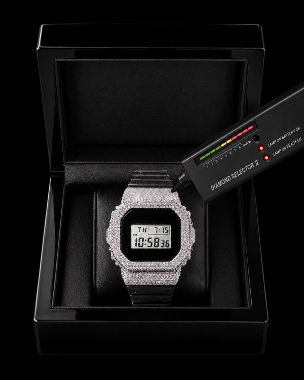 Black & Silver VVS Moissanite Iced-Out Digital Watch