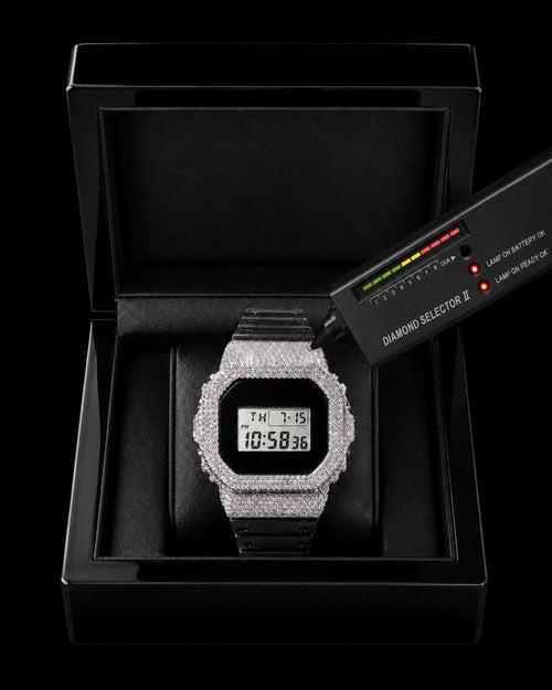 Black & Silver VVS Moissanite Iced-Out Digital Watch