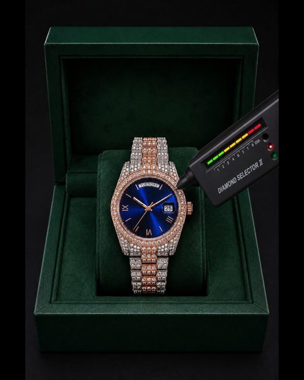 Men’s Fully Iced-Out Skeleton Timepiece – Dual-Tone Finish