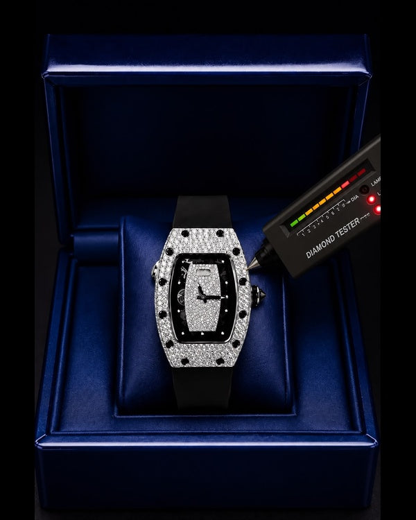 Black VVS Moissanite Iced-Out Tonneau Watch | Luxury Edition