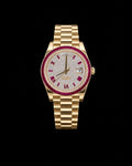 Gold & Ruby Baguette Day-Date Luxury Watch | Diamond-Set Dial