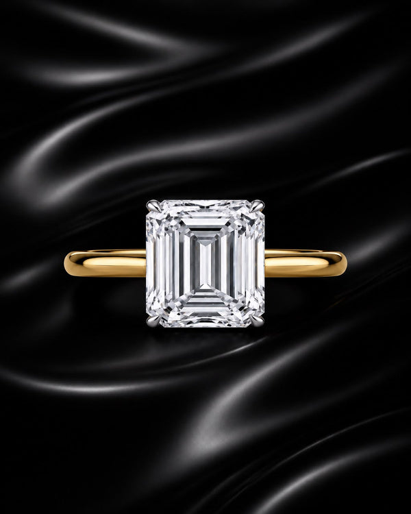2 Carat Emerald Cut Moissanite or Lab-Grown Diamond Engagement Ring in 925 Sterling Silver