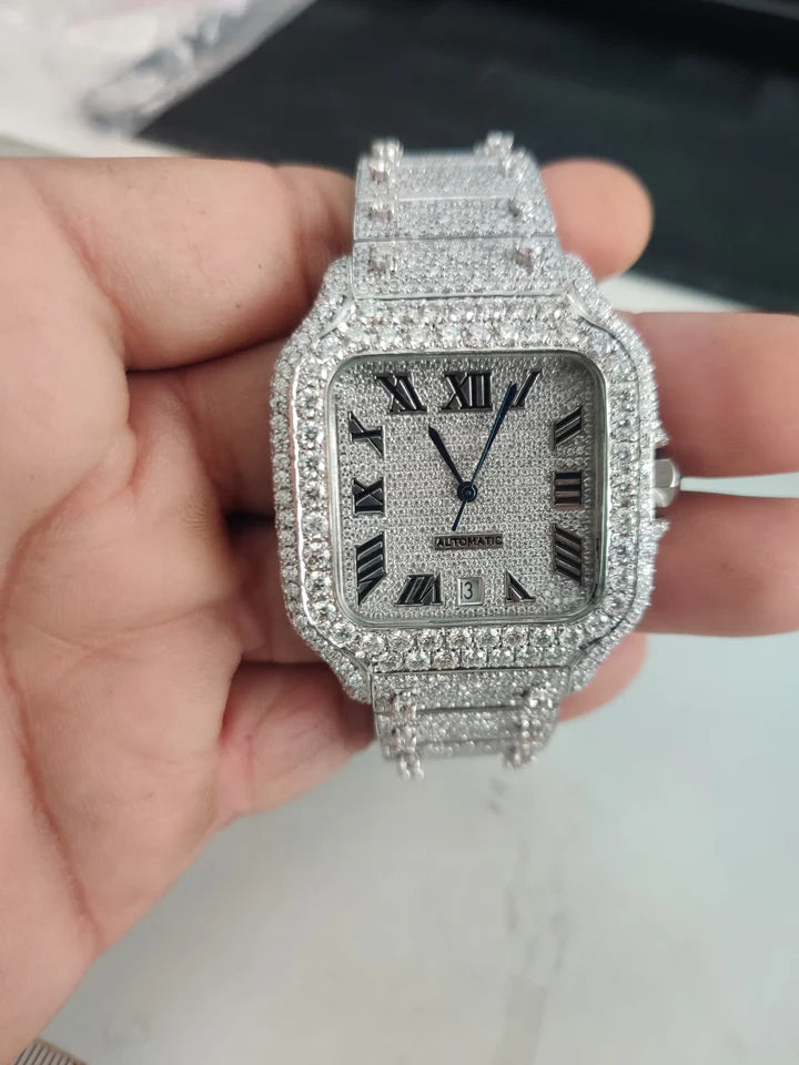 Men's VVS Moissanite Watch | 41MM | 26 CT Bust Down | Yellow Gold