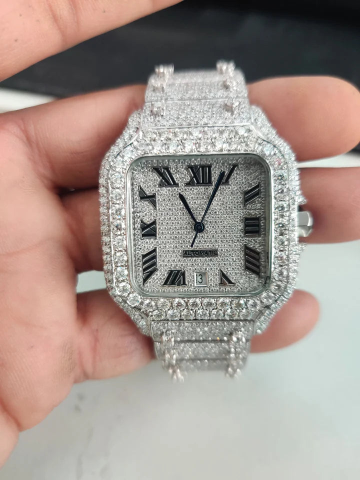 Men's VVS Moissanite Watch | 41MM | 26 CT Bust Down | Yellow Gold