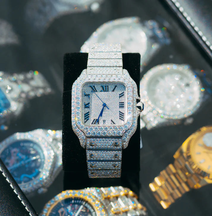Men's VVS Moissanite Watch | 41MM | 26 CT Bust Down | Yellow Gold
