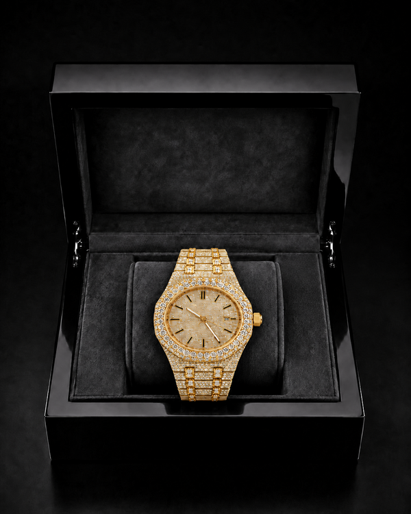 Yellow Gold VVS Moissanite Full Iced-Out Watch | Luxury Gold Edition