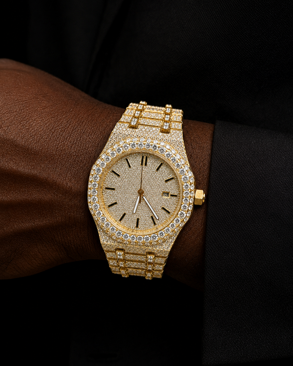 Yellow Gold VVS Moissanite Full Iced-Out Watch | Luxury Gold Edition