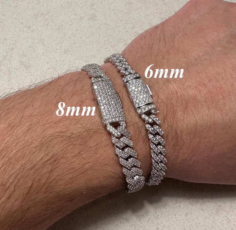 Moissanite VVS1 Cuban Link Bracelet 6mm 8mm 10mm 925 Sterling Silver Passes Diamond Tester
