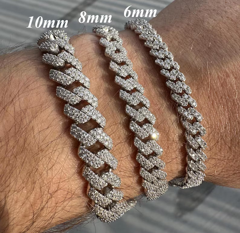 Moissanite VVS1 Cuban Link Bracelet 6mm 8mm 10mm 925 Sterling Silver Passes Diamond Tester