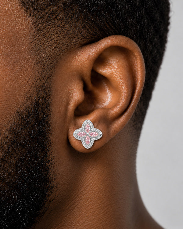 Pink Marquise Clover Moissanite Stud Earrings – 925 Sterling Silver