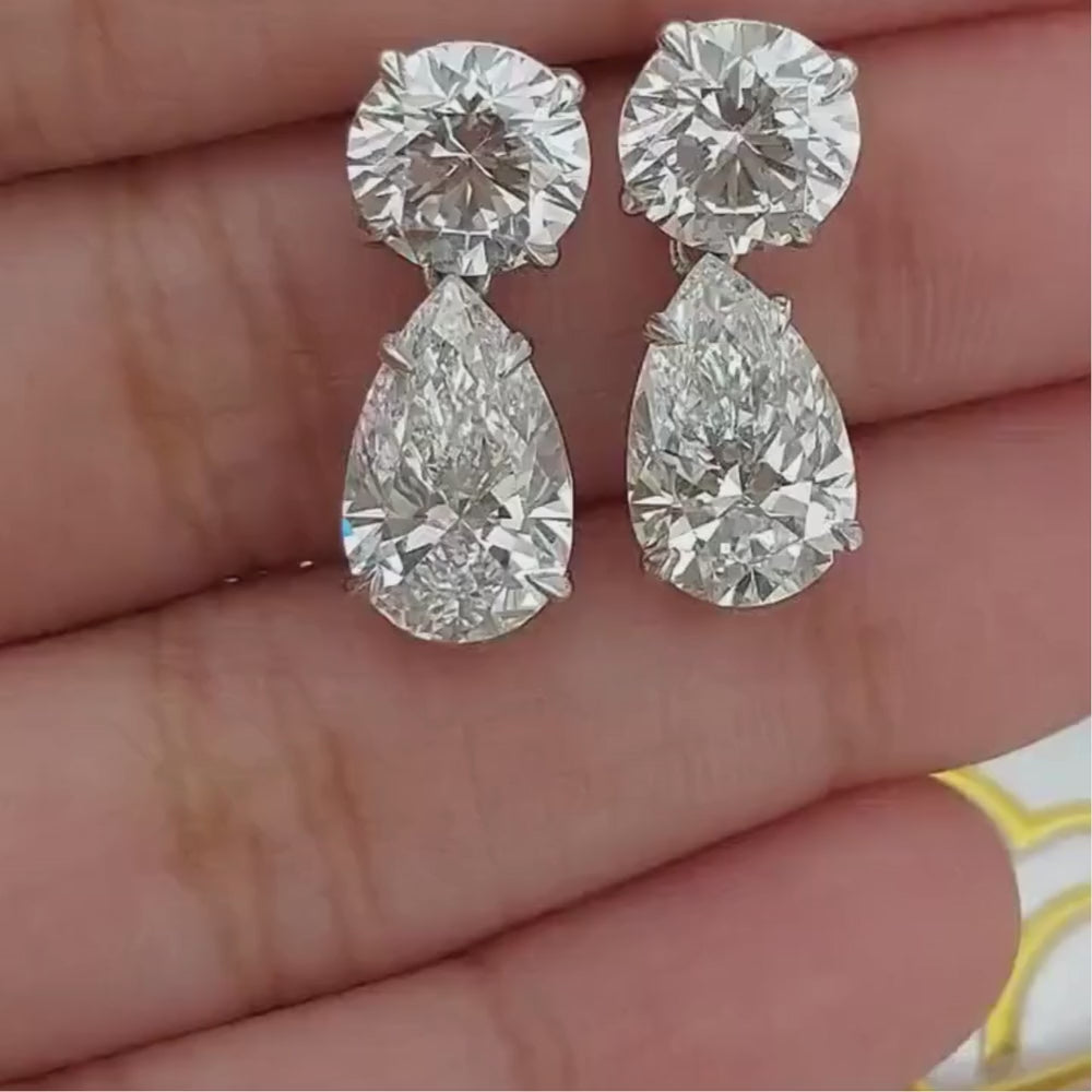 6 carat total weight E color VVS2 Clarity IGI Certified Round and Pear Cut Lab Grown Diamond Earrings, 14k white Gold, Perfect Gift for Her.