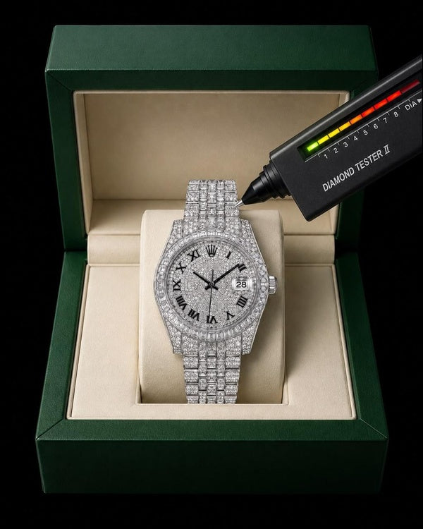 Men’s 41MM Fully Iced-Out Baguette Bezel Watch with Roman Numeral Dial