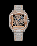 Two-Tone VVS Moissanite Iced-Out Skeleton Watch | Rose Gold & Silver Edition
