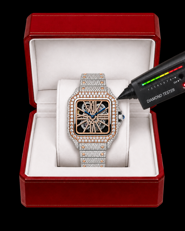 Two-Tone VVS Moissanite Iced-Out Skeleton Watch | Rose Gold & Silver Edition