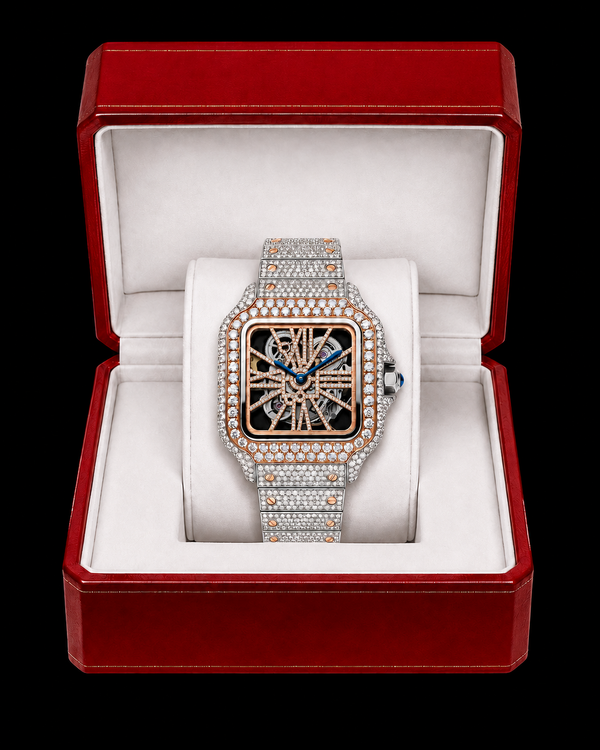 Two-Tone VVS Moissanite Iced-Out Skeleton Watch | Rose Gold & Silver Edition