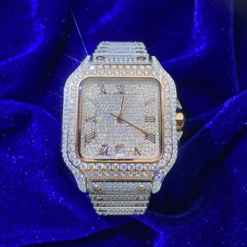 Men's VVS Moissanite Watch | 41MM | 26 CT Bust Down | Yellow Gold