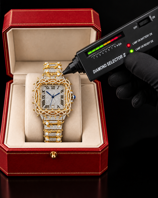 Royal Thorn & Vine Fully Iced Moissanite Watch – Two-Tone Gold & Silver